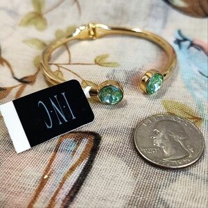 INC Brand New Shiny Gold Tone Hinge Bracelet Mint Green Peridot Faceted Stones